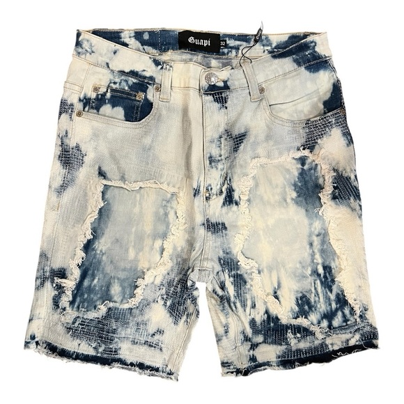 GUAPI Mens Distressed Tie Dye Denim shorts Size 32 NWT Pockets Streetwear - Picture 1 of 9